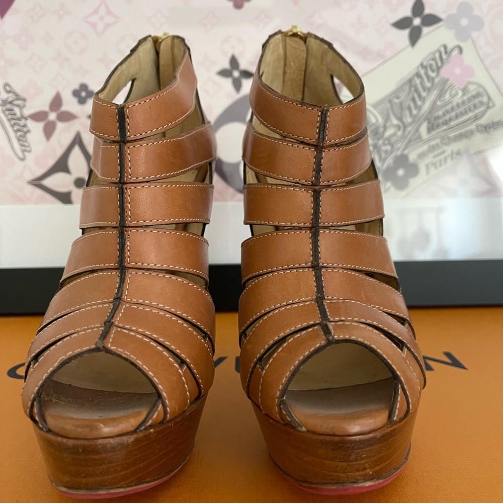 Christian Louboutin brown leather platform pumps
